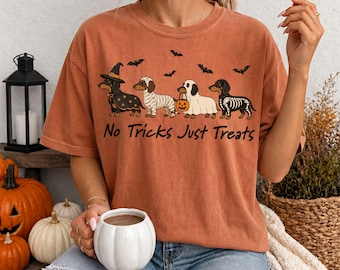 Halloween Dachshund Comfort Colors® Shirt, No Tricks Just Treats Tee, Wiener Dog Costume Shirt, Dog Mom Gift
