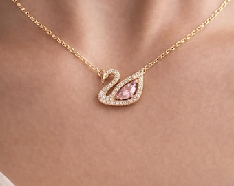 Collier cygne élégant pour femme - Chaîne en cuivre dorée, cadeau de bijoux de clavicule simple