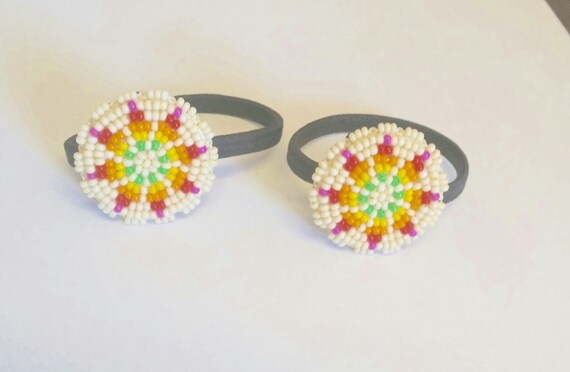 Beaded Hair Ties White Hair Ties Sunburst Design Hair Ties Etsy