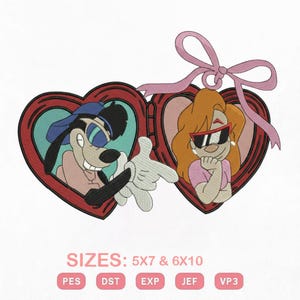 Goofy Movie Embroidery Design | Max and Roxanne Heart Locket (Digital Download)