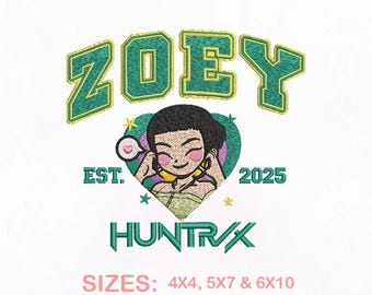 Zoey Huntrix K-pop Embroidery Design, Anime Chibi Heart Machine Embroidery File, Digitized Instant Download