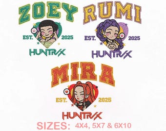 Huntrix Girls Embroidery Bundle, Zoey Rumi Mira Embroidery Design, Kpop Demon Hunters Machine Embroidery File