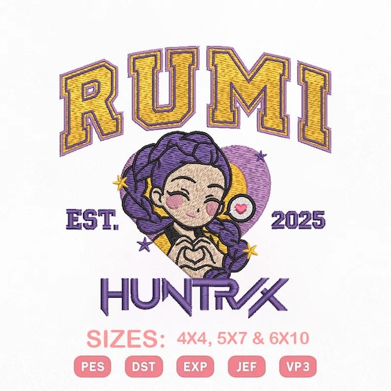 Rumi Huntrix Machine Embroidery Design, Kpop Demon Hunter Anime Girl Pattern, Digital Embroidery File