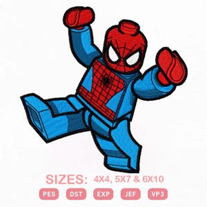 Lego Spiderman Embroidery Design, Machine Embroidery File, Instant Download, Multiple Sizes Pes Dst Exp Jef Vp3