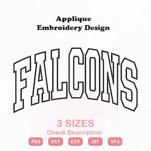 Falcons applikationsbroderidesign, Varsity maskot maskinbroderifil, omedelbar nedladdning