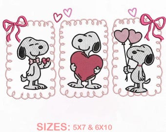 Snoopy Valentijn borduurontwerp | snoopy dog-map | 5 x 7, 6 x 10 (directe download)