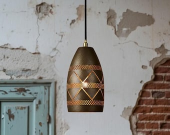 Luminária pendente de cobre: estilo boho marroquino martelado à mão - cúpula rústica