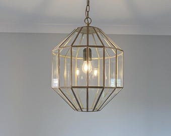 Moroccan Brass Pendant Lamp - Handmade Boho Glass Lantern