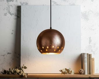 Lampada a sospensione in rame fatta a mano: illuminazione boho marocchina