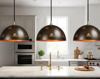Handmade Hammered Copper Pendant Light: Moroccan Boho Ceiling Lamp