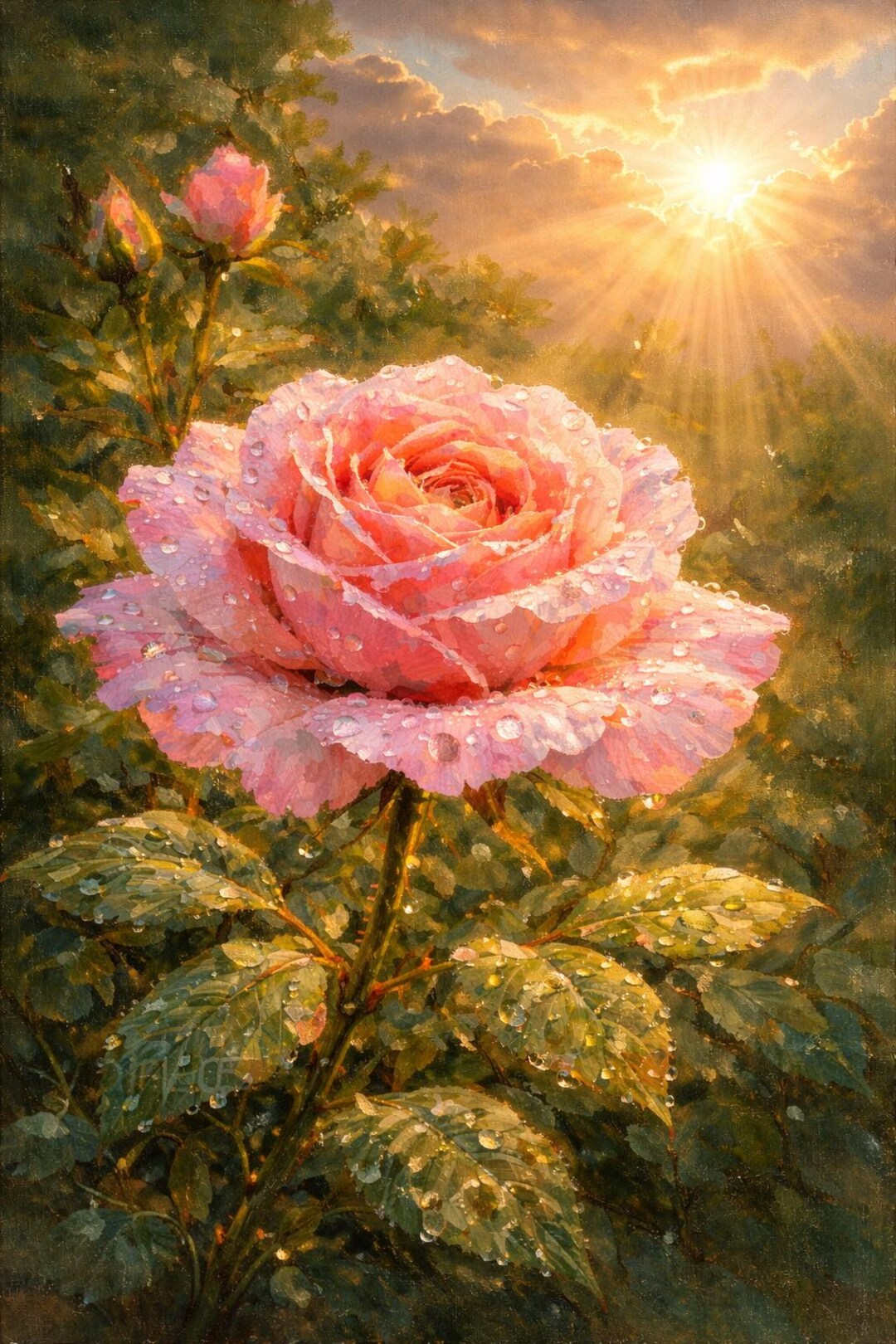 Romantic Rose at Sunset – Elegant Floral Wall Art in Monet Style - Etsy