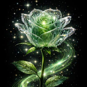 Grüne Glas Rose Wandbild, Luxus Botanische Kunst, Elegante Leuchtende Blume, Modernes Statement Bild, Download