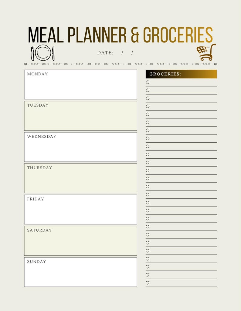 Meal and Grocery Planner Printable | Weekly Meal Planner & Shopping ...