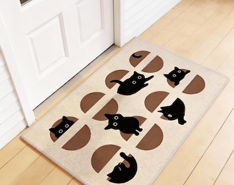 Schwarze Katze Fußmatte - Eingangsmatte aus Kristallsamt