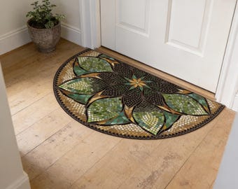Floral Mosaic Door Mat, Anti-Slip Outdoor Entrance Rug