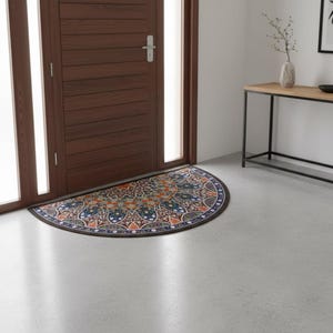 Półokrągły dywanik Boho Mandala, antypoślizgowa mata do przedpokoju