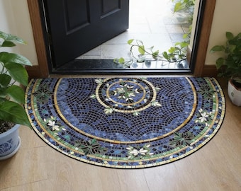 Mosaik Halbmond Fußmatte, Vintage Fliesen Eingangsbereich Teppich, dekorative Eingangsmatte