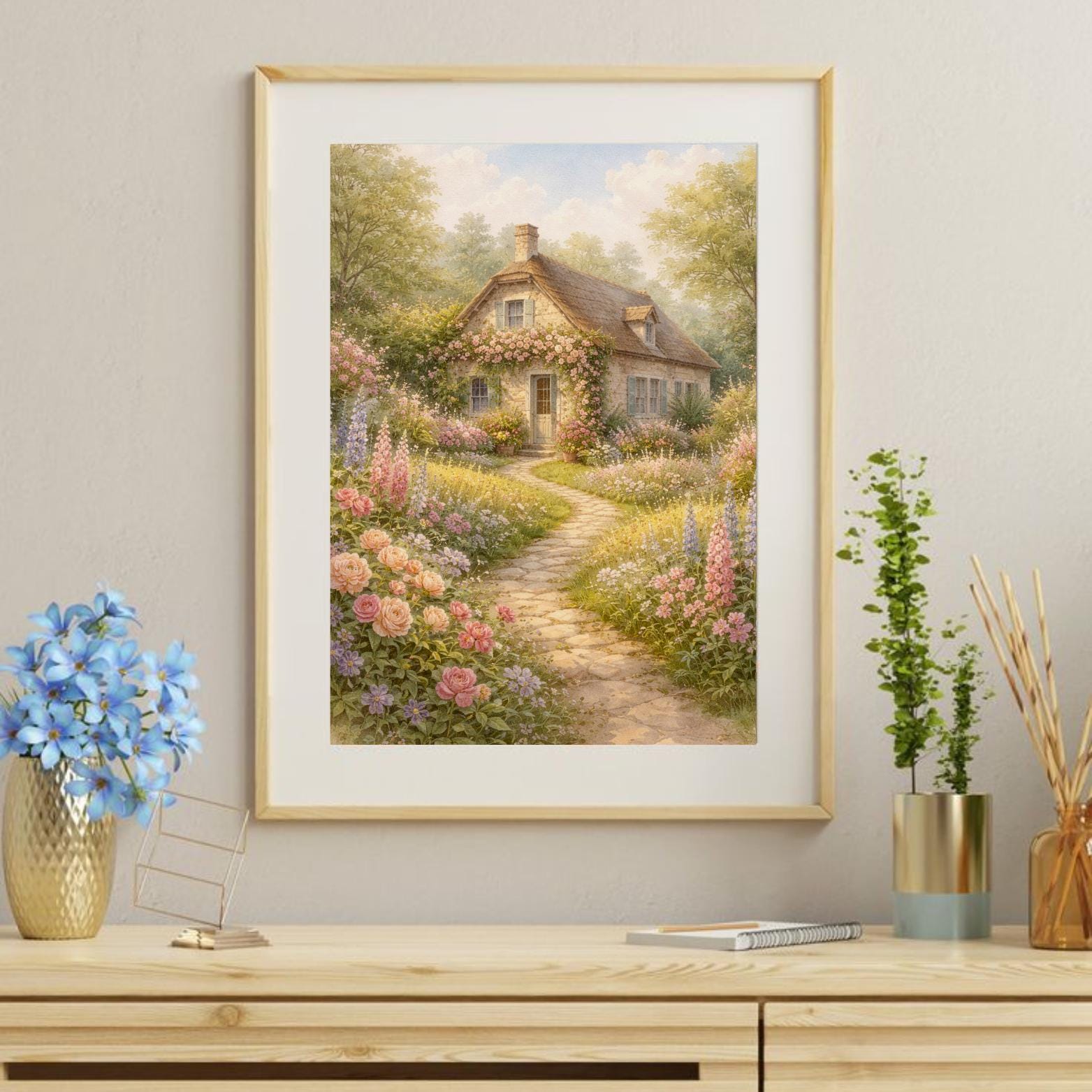 Cottage Garden Wall Art Printable, Romantic Cottage House Art, Floral ...