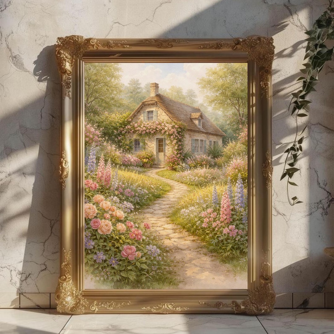 Cottage Garden Wall Art Printable, Romantic Cottage House Art, Floral ...