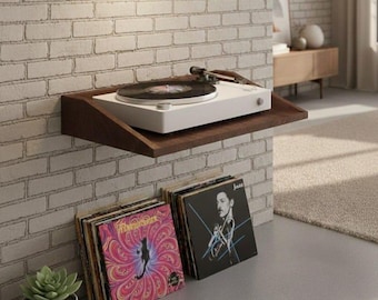 Schwimmendes Plattenspieler-Regal, handgefertigte MDF-Holz-Plattenspieler-Wandhalterung, Schallplattenaufbewahrung, minimalistisches platzsparendes Geschenk für Musikliebe