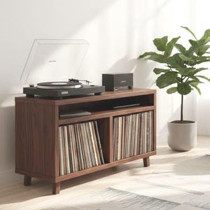 Modern Vinyl Record Cabinet – Handmade Turntable Stand with Storage – Retro Wood Media Console  Living Room
