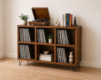 Mid Century Record Player Stand with Vinyl Storage | Modern Record Cabinet | Retro Turntable Table | Handmade Vinyl Record Cabinet