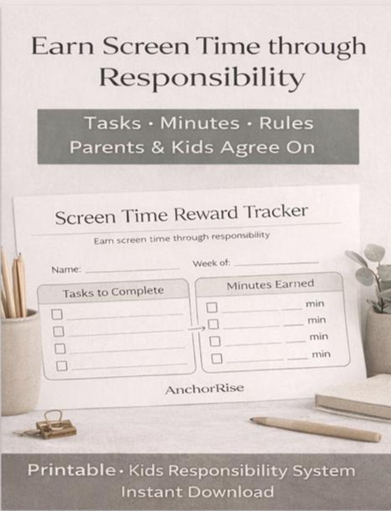 Screen Time Reward Tracker Printable | Earn Screen Time Chart | Kids ...