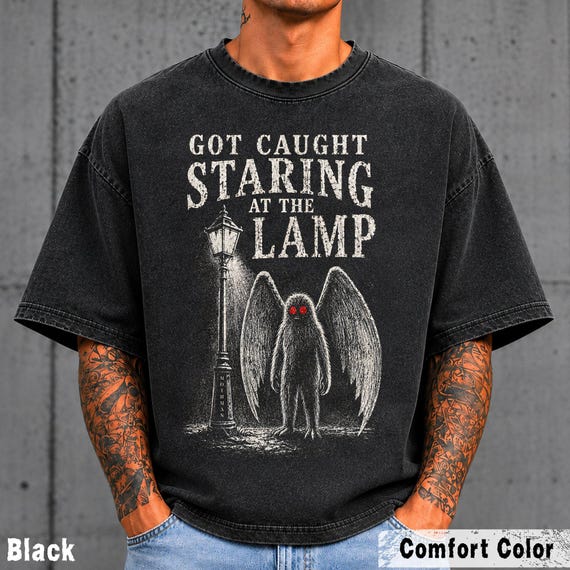 Mothman Shirt, Funny Cryptid T Shirt, Vintage Cryptid Tee, Paranormal Mothman Tee, Lamp Lover Shirt, Horror Fan Gift for Wife Husband