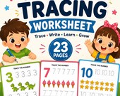 Number Tracing Worksheet for Kids  | Preschool Math Worksheets | Printable PDF  | Instant Download