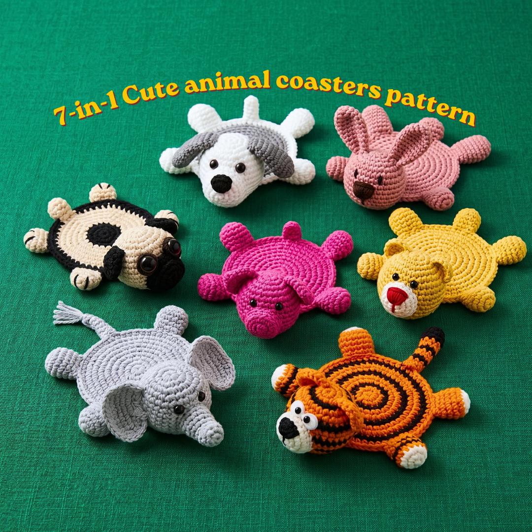 40 Animal Crochet Patterns for Cute Gifts, Nursery Decor, and Cozy Makes 32 7-in-1 Animal Crochet Coaster Pattern Bundle