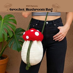 Pilz Tasche Häkelmuster , anfängerfreundliches Pilz Crossbody Bag Muster . Gehäkelte Schultertasche, Fliegenpilz Geldbörse, Muster.