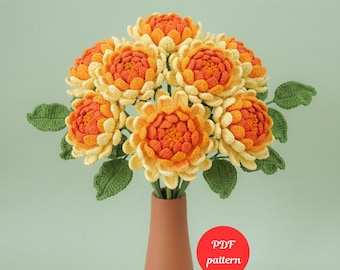 Patrón de flor de dalia a crochet en PDF, patrón de ramo de flores de dalia amigurumi a crochet para principiantes, ramo de flores a crochet para regalo de boda