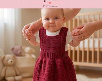 Modèle PDF de robe chasuble au crochet, adapté aux débutants, modèle de robe pull chasuble au crochet pour bébé, modèle de robe chasuble bébé fille au crochet