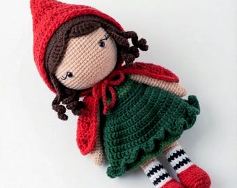 Patrón de muñeca de ganchillo Caperucita Roja, patrón de muñeca amigurumi para principiantes, PDF de muñeca de ganchillo