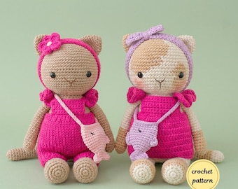 Patrón de ganchillo para muñecos de gato amigurumi, ideal para principiantes. Patrón de peluche de gato 2 en 1. Juguete de ganchillo para gatos de peluche, perfecto para regalos de baby shower.