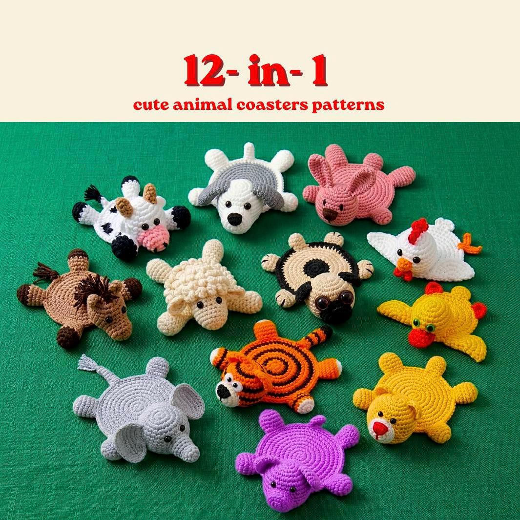 40 Animal Crochet Patterns for Cute Gifts, Nursery Decor, and Cozy Makes 31 12-in-1 Animal Crochet Coaster Patterns