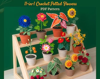 Motif de pot de fleurs au crochet 11 en 1, adapté aux débutants