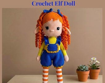 Patrón de muñeca de elfo a crochet, elfo amigurumi con vestido (PDF)