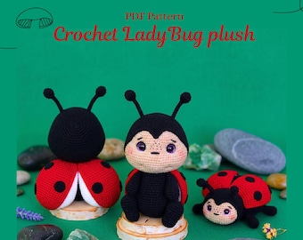 Crochet amigurumi ladybug pattern PDF,  ladybug plushie, easy beginner friendly stuffed bug, cute crochet bug gift for kids