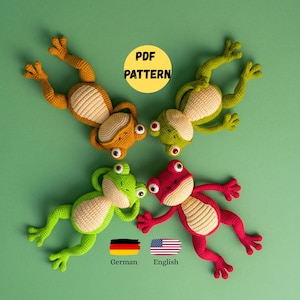 Crochet amigurumi leggy frog pattern,frog plush toy, crochet toads, leggy frogs pattern. Beginner friendly crochet long legs frog pattern