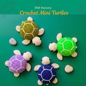 Patrón PDF para llavero de mini tortuga de ganchillo, peluche de tortuga marina amigurumi, llavero de tortugas de ganchillo de peluche fácil para principiantes