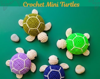 Patrón de mini tortuga de ganchillo en PDF, peluche de tortuga marina amigurumi, tortugas de ganchillo de peluche fáciles de tejer para principiantes.