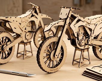 Laser Cut Dirt Bike Model DXF File: 3D Cardboard Motocross Motorcycle Plan (Digital Download)