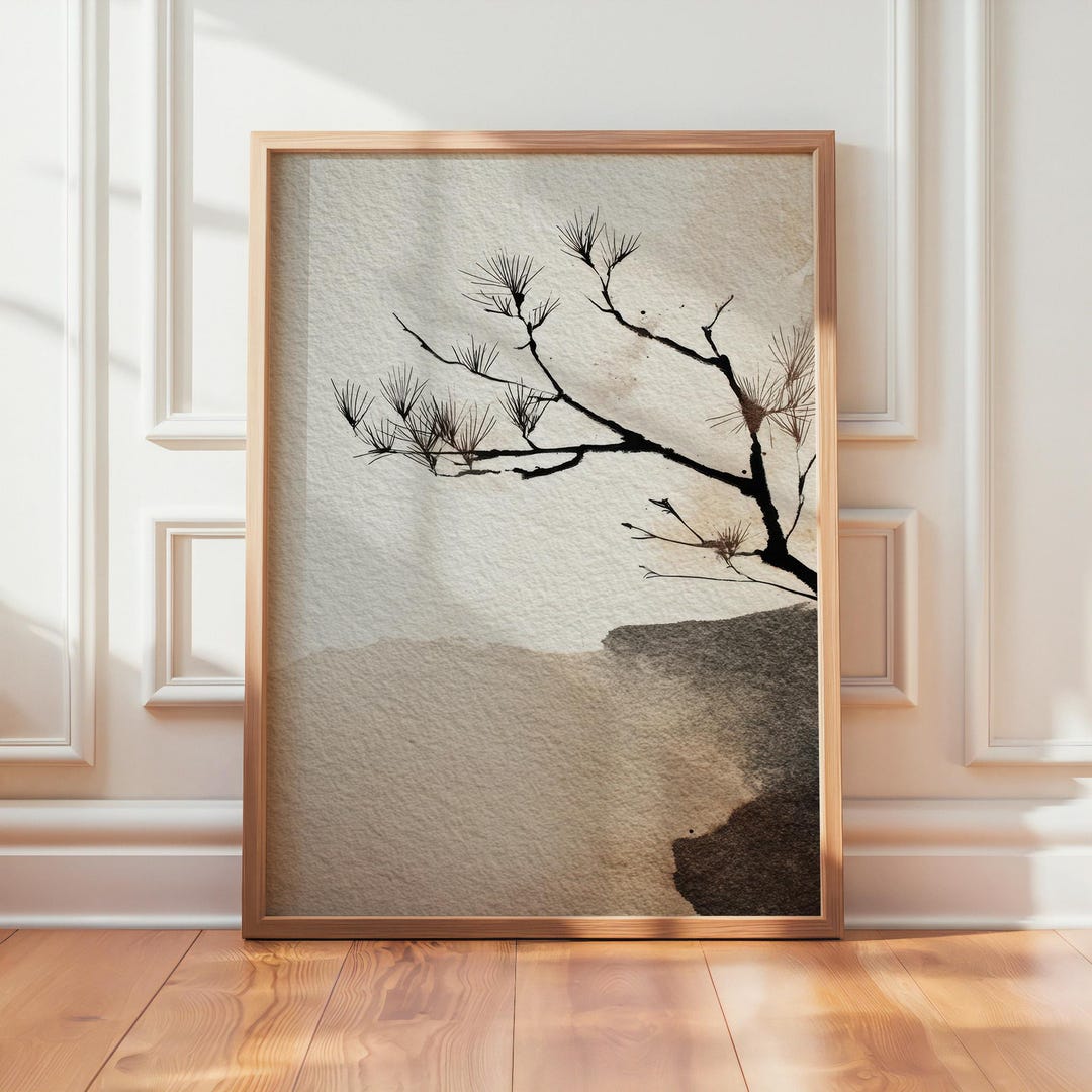 Japanese Ink Tree Landscape Print, Minimalist Japandi Wall Art Poster ...