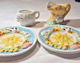 Zestaw do herbaty Mercuries Country Farm Vintage 1994, ręcznie malowany, ceramiczny, dla dzieci, Wielkanoc