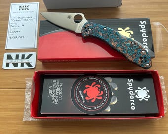 Nodak Custom “Cobalt Storm” Shipwreck Copper Spyderco Delica 4 Satin VG-10