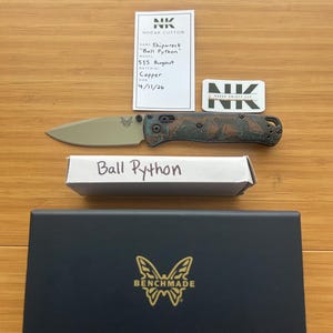 Nodak Custom „Ball Python“ Shipwreck Copper Benchmade 535 Bugout Green S30V