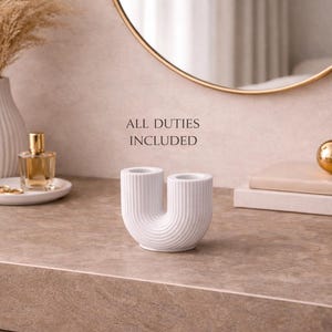 Moderner gerippter Doppel-Kerzenhalter | Minimal Weißes Dekorations Objekt