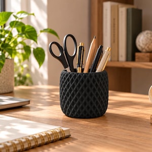 Minimal Textured Planter, Geometric Black Stone Pot, Modern Multipurpose Holder