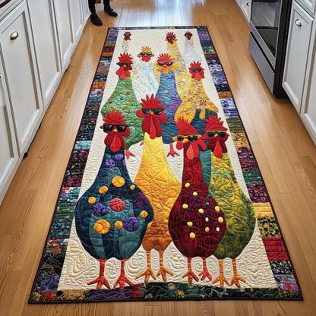 Chicken Rug Colorful Whimsical Chicken Floor Runner, Colorful Farmhouse Kitchen Hallway Rug ...